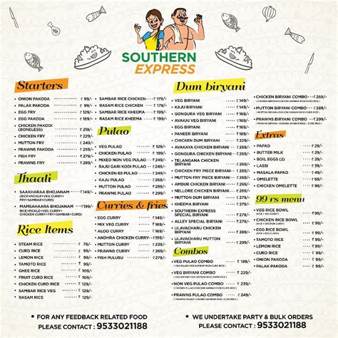 Menu at Southern Express, The Alley, Hyderabad
