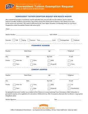 Fillable Online academics utep Nonresident Tuition Exemption Request ...