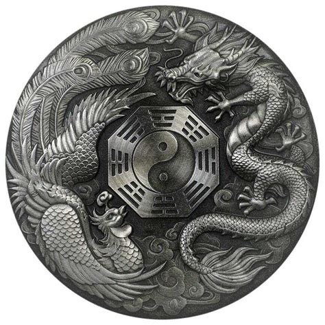 [图瓦卢]高浮雕之中国古代神话生物系列[6]2019龙凤银币(Dragon and Phoenix) - 随心工作室 - 随心钱币, 心手绘