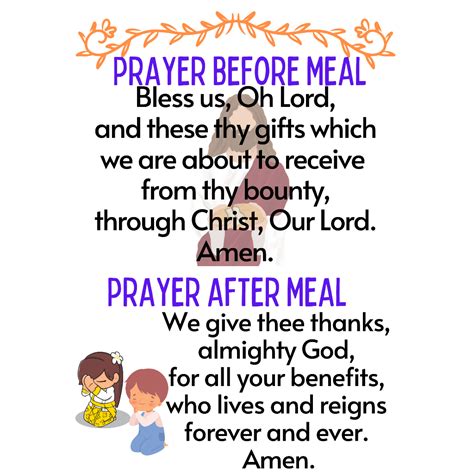 Prayer Before Meal Grace Before and After Meal Laminated Chart A4 Size ...