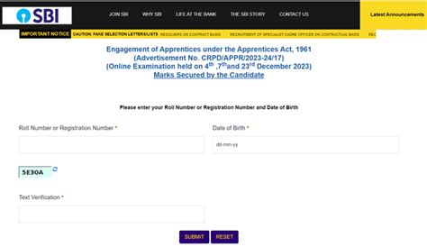 SBI Apprentice Score Card 2024 Link Active at sbi.co.in