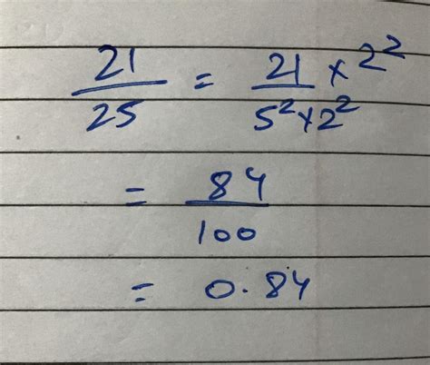 Write the decimal form of rational numbers 21/25 without actual ...