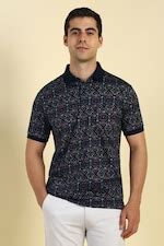 Buy Men Navy Printed Polo Neck T-shirt Online - 39946400 | Allen Solly