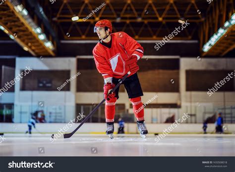 Full Length Handsome Hockey Player Skating Stock Photo 1650508018 ...
