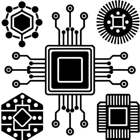 Black and white illustration of a central processing unit cpu chip ...