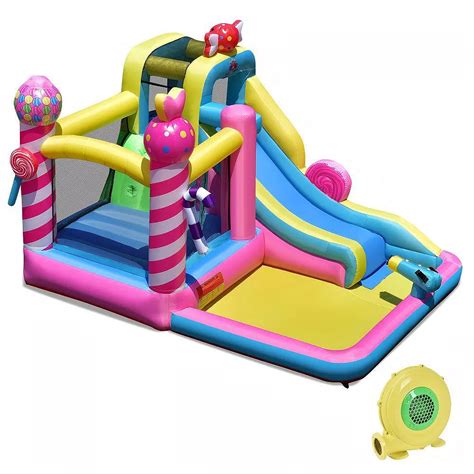 Sweet Candy Inflatable Bounce House with Slide and 480W Blower
