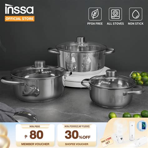 INSSA Cookware Set 304 Stainless Steel Soup Pot 16/20/24cm | Shopee ...