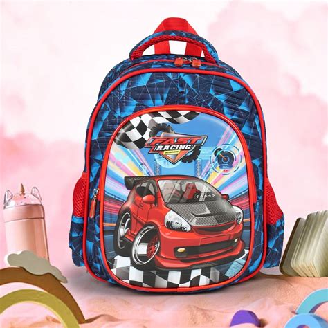 Novex Snug-On Racing Cars Printed Boy Kids School Bag for Preschool ...