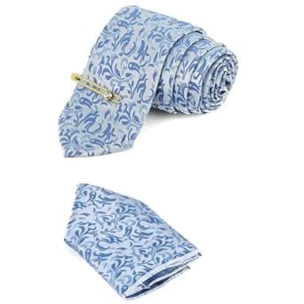 Buy LOUIS STITCH Mens Blue Italian Silk Necktie Set Incl Pocket Square ...