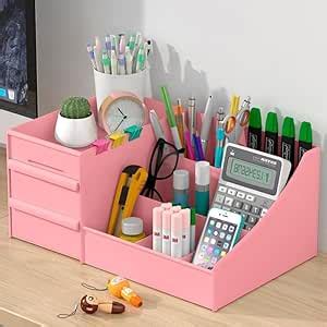 SHUTTLE ART Plastic Modern Desk Organizer with Pencil Holders, Sticky ...
