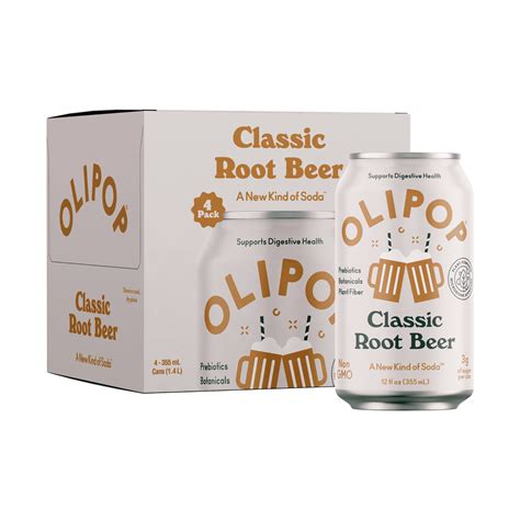 OLIPOP Prebiotic Soda, Classic Root Beer, 12 fl oz, 4 Pack, Pantry ...