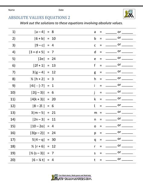 Absolute Value Function Worksheet PDF 的图像结果