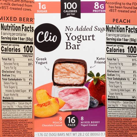 Clio Yogurt Bars: Mixed Berry & Peach | Calories in sugar, Nutrition ...