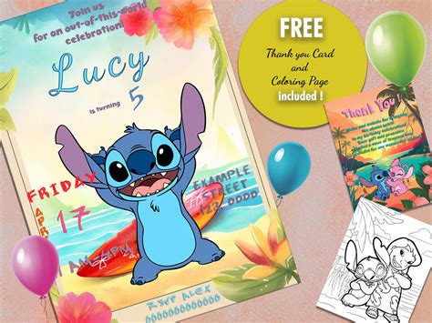 Stitch Birthday Invitation Template FREE Thank You Card & - Etsy