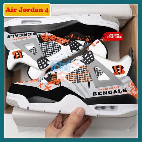 Cincinnati Bengals Ink Splash Air Jordan 4 Custom Name Shoes - ClogShoes3D