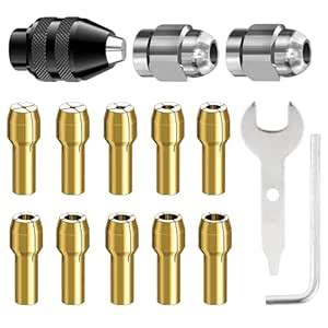 Drill Chuck Collet Set for Dremel, 15PCS Chuck Collet Kit, 0.8-3.2mm ...
