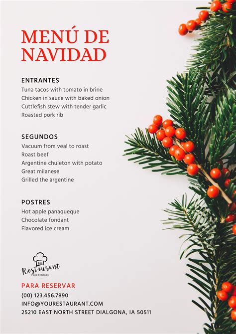 Plantillas de menú para Navidad y Fin de Año