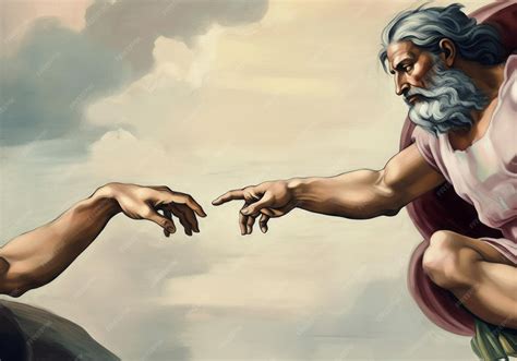 God s hand reaching out toward Adam s hand with fingers almost touching ...