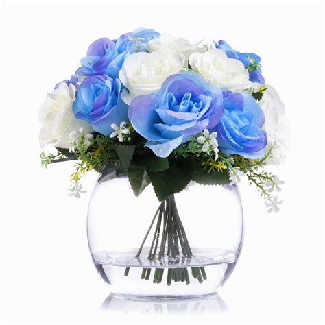 Enova Home Artificial Mixed Open Roses Silk Flowers Arrangement in ...