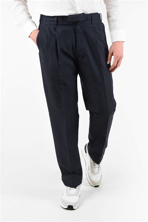 Ermenegildo Zegna EZ LUXURY Cotton and Linen Double Pleat Pants men ...