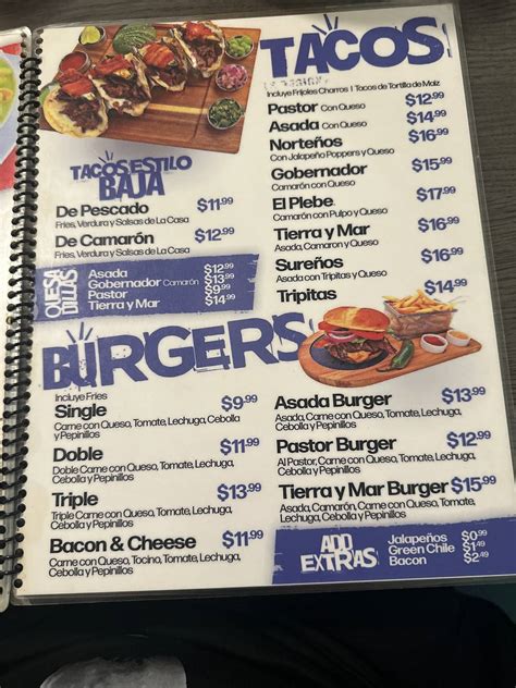 Menu at El Chucoviche Mariscos restaurant, El Paso