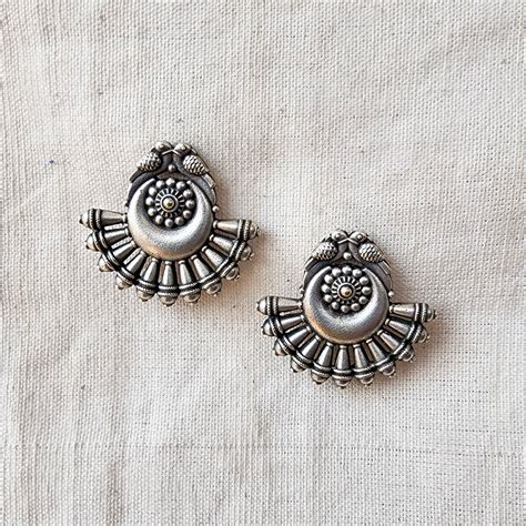 BALAMANI- Beautiful Silver Peacock Chandbali German Oxidised Earrings ...