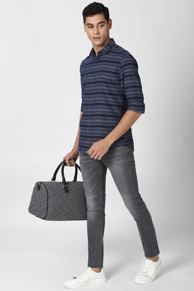 Buy Men Navy Super Slim Fit Stripe Full Sleeves Casual Shirt Online ...