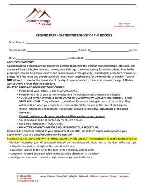 CO Gastroenterology Of The Rockies Clenpiq Prep - Fill and Sign ...