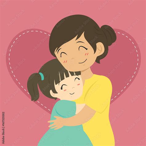 happy mother and her daughter hugging cartoon vector Stock Vector ...
