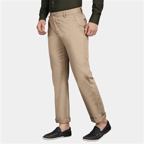 Buy Men's Cotton Mercerised Solid Beige Trousers | Cotstyle
