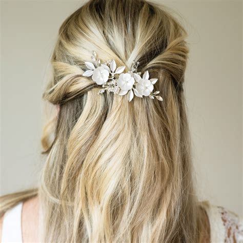 Ivory and Co Gardenia Silver Dainty Crystal and Pearl Floral Hair Clip
