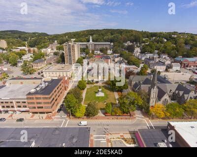 Old Worcester District Court aerial view at 2 Main Street with fall ...