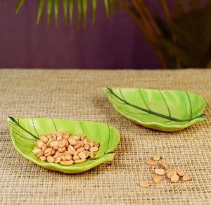 Jimkia Ceramic Platter Set Of 2, Fresh Green Betel Leaf Tray ...