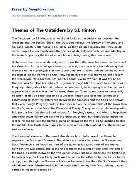 Themes of The Outsiders by S.E Hinton Reflective Essay on Samploon.com