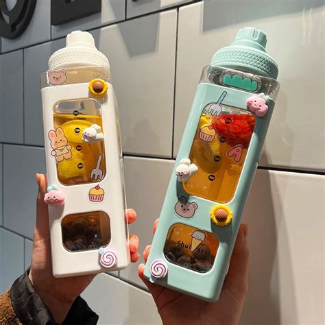 TEAUSA Large Kawaii Water Bottle With Straw And 3d Stickers 700ml Cute ...