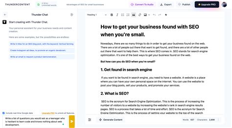ChatGPT alternative. Made for content creators — Thundercontent