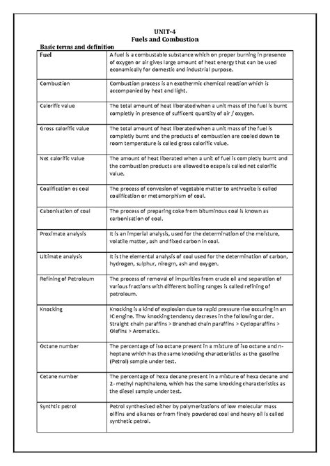 Unit IV FUEL AND Combustion 1 - UNIT- 4 Fuels and Combustion Basic ...