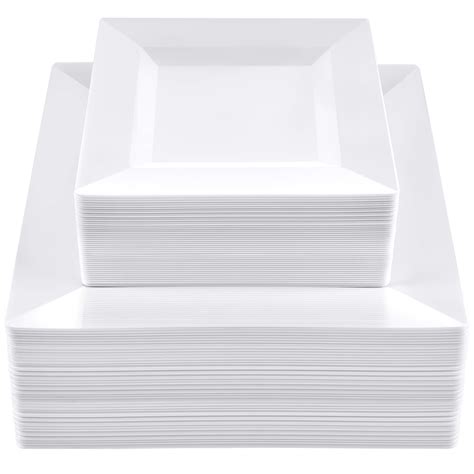 SETUP [100 Piece Combo White Square Plates, Disposable Plastic Plates ...