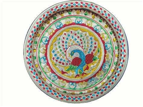 Buy Radha Designer Decorated Meena Work Bhaidooj, Puja Dhal Plate ...