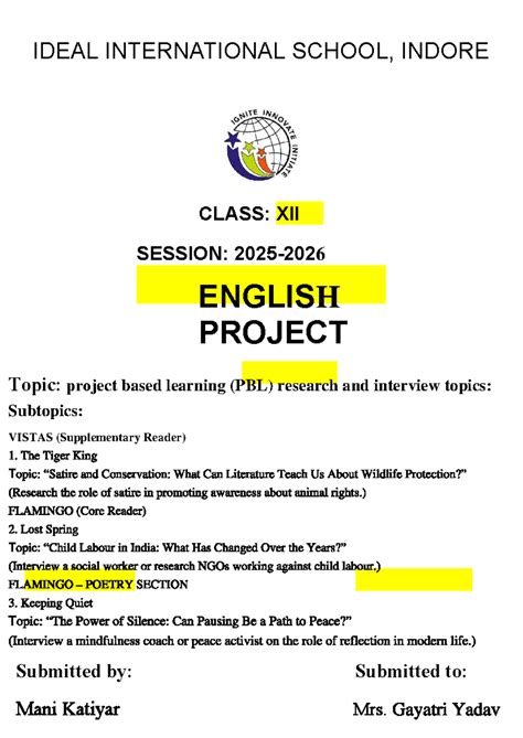 Class XII English Project: PBL Research on Literature & Conservation ...