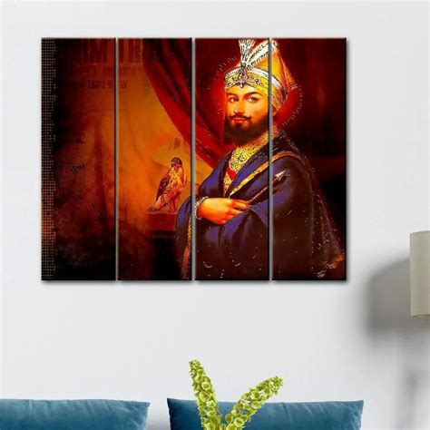 Guru Gobind Singh 4 PCS Wall Painting Framed On Wood – Decors Mantra
