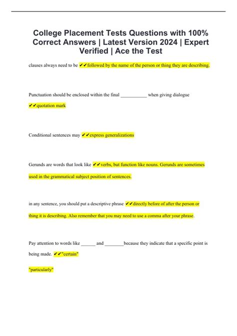 College Placement Tests Questions with 100% Correct Answers | Latest ...