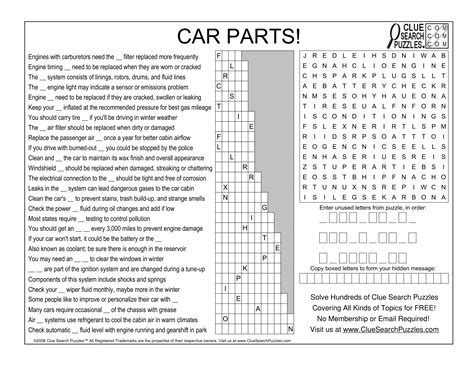 CAR PARTS TRIVIA QUIZ – Clue Search Puzzles