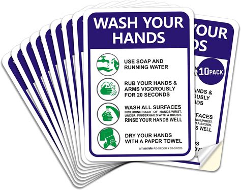 Hand Washing Signs Wash Hand Sign Sticker, 10 Pack 10" x 7" Please Wash ...