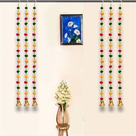 Party Propz Multicolor Pom Pom Hangings for Decoration with Golden Bell ...