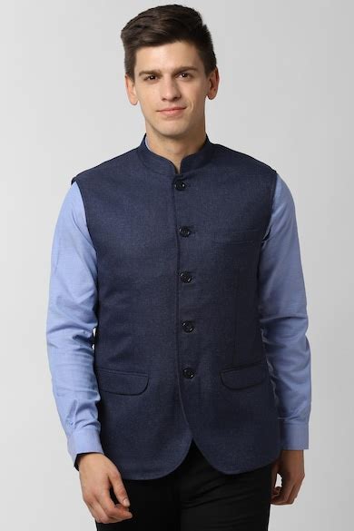 Buy Men Navy Solid Nehru Jacket Online - 475922 | Peter England