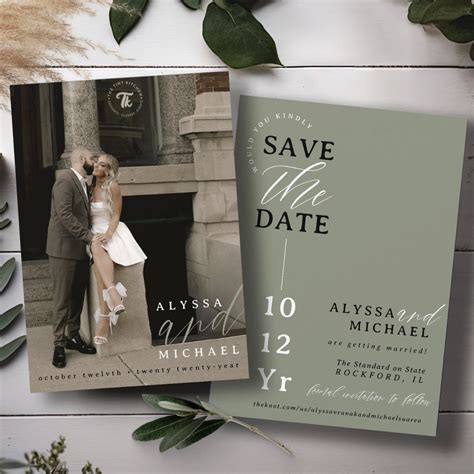 Elegant Simple Modern Sage Green Photo Wedding Save The Date | Zazzle ...