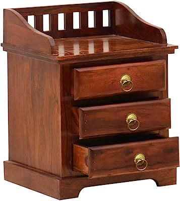 SAVITRIDECOR Solid Sheesham Wood Bedside Table with 3 Drawer Storage ...