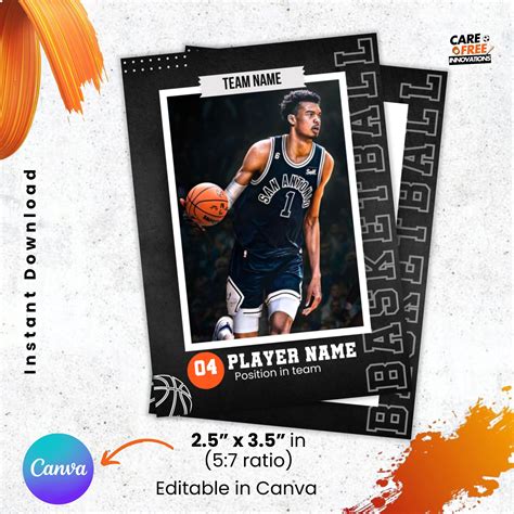 Basketball Trading Card Template, Editable Basketball Cards, Player ...