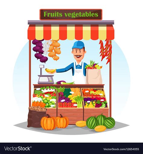 Market counter or stand with fruits and vegetables
